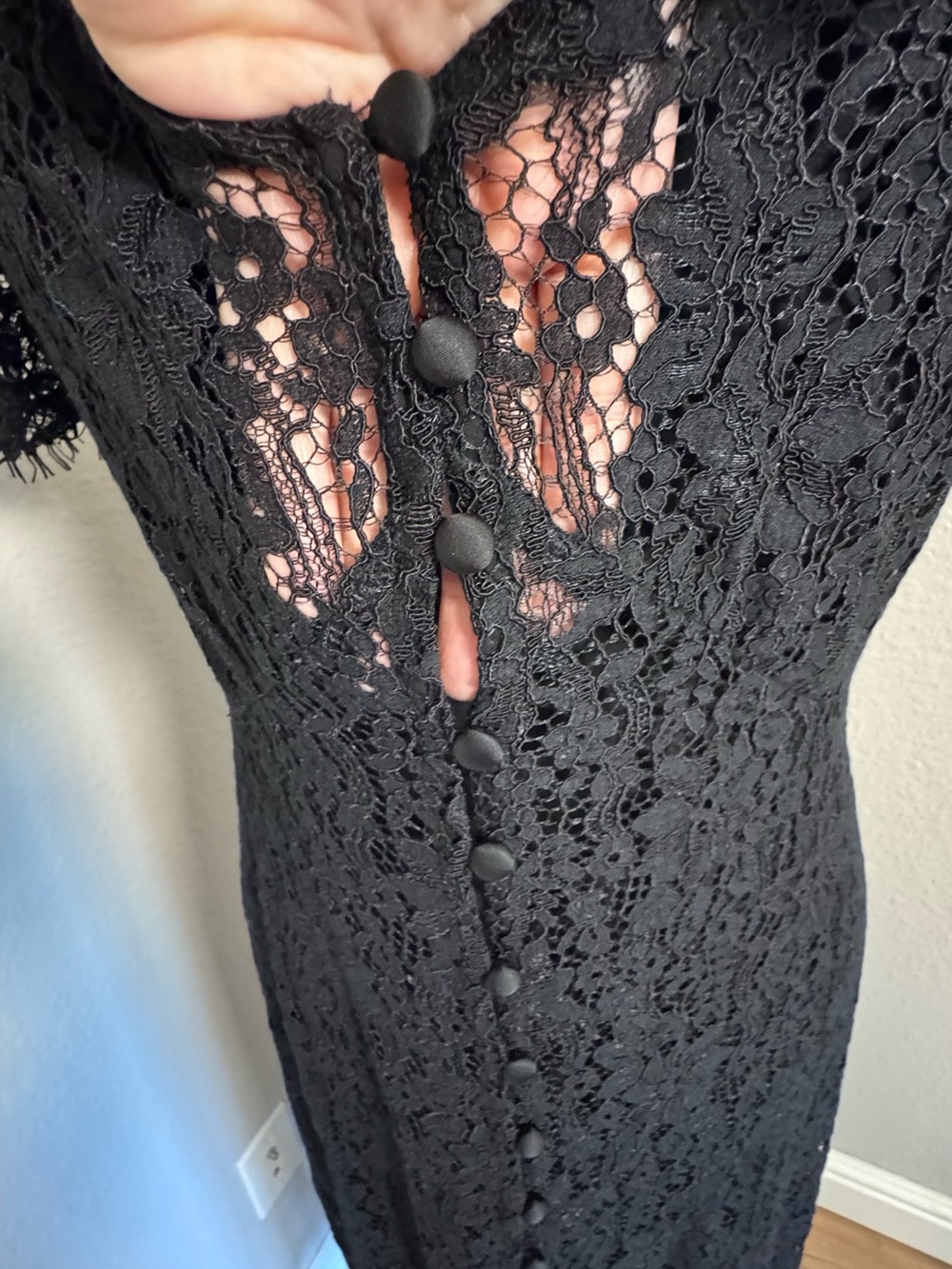 GAP NWT Black Lace Sheer VNeck Midi Dress Removable Cami,Witchy, Whimsiegoth - Picture 8 of 11